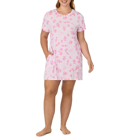 40WINKS Floral Print Short Sleeve Crew Neck Jersey Knit Sleepshirt