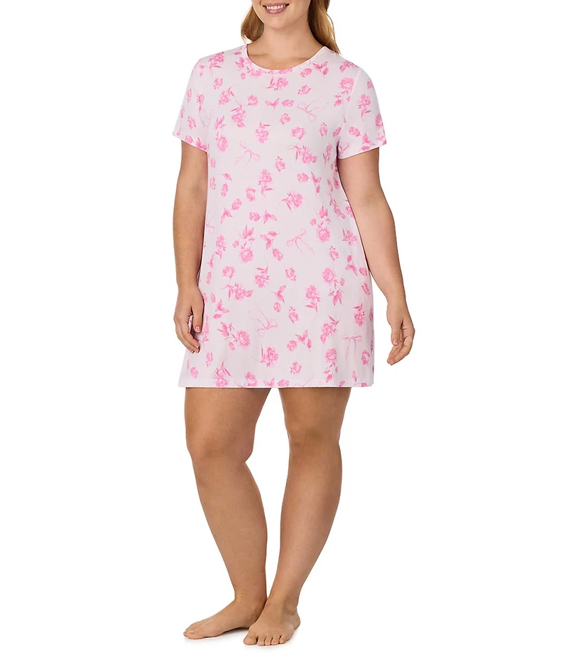 40WINKS Floral Print Short Sleeve Crew Neck Jersey Knit Sleepshirt