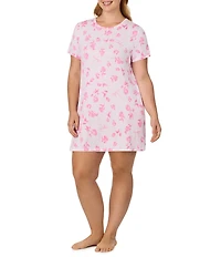 40WINKS Floral Print Short Sleeve Crew Neck Jersey Knit Sleepshirt