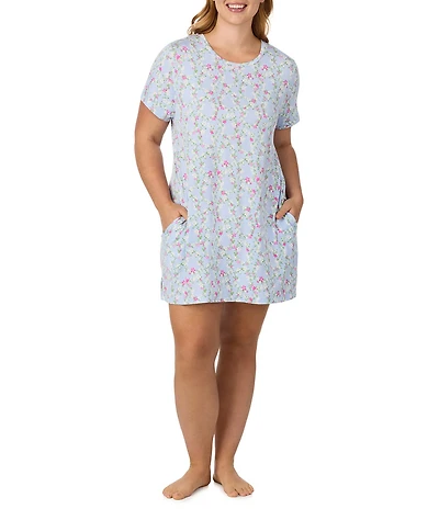 40WINKS Floral Print Short Sleeve Round Neck Jersey Knit Sleepshirt