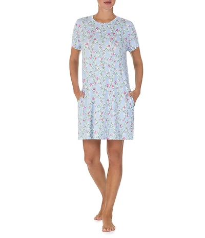 40WINKS Floral Print Short Sleeve Round Neck Jersey Knit Sleepshirt