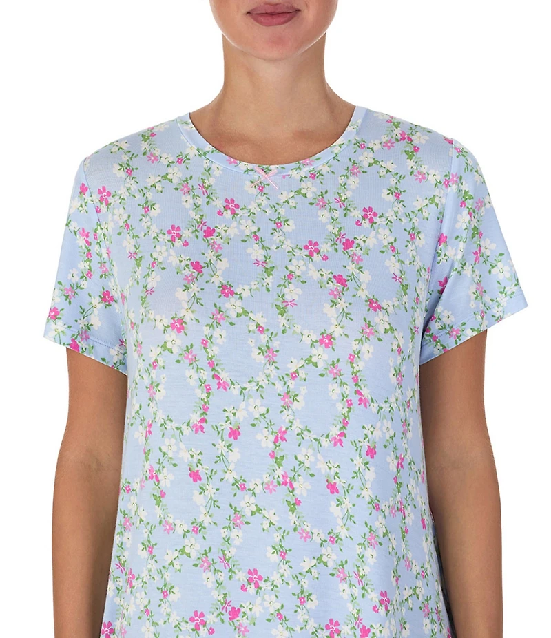 40WINKS Floral Print Short Sleeve Round Neck Jersey Knit Sleepshirt
