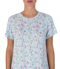 40WINKS Floral Print Short Sleeve Round Neck Jersey Knit Sleepshirt