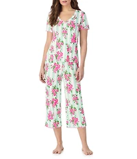 40WINKS Floral Print Short Sleeve Tee & Cropped Pant Jersey Knit Pajama Set