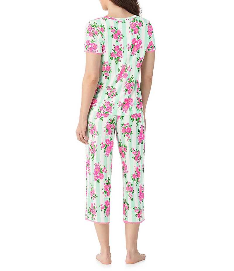 40WINKS Floral Print Short Sleeve Tee & Cropped Pant Jersey Knit Pajama Set