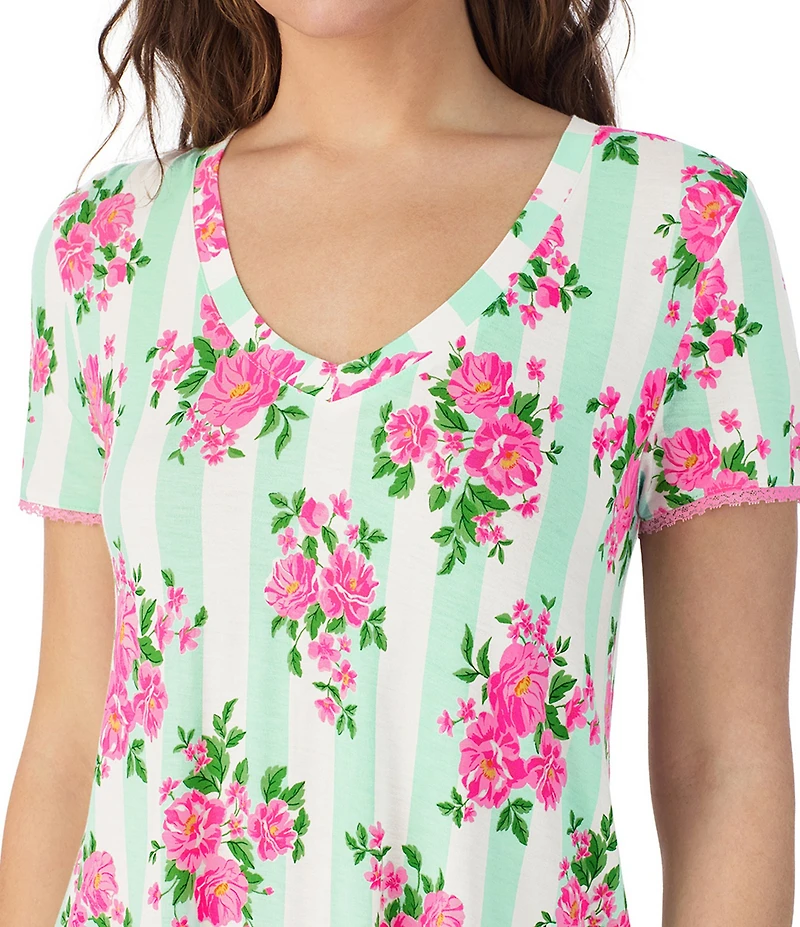 40WINKS Floral Print Short Sleeve Tee & Cropped Pant Jersey Knit Pajama Set