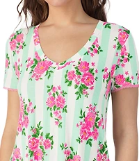 40WINKS Floral Print Short Sleeve Tee & Cropped Pant Jersey Knit Pajama Set