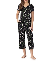 40WINKS Floral Print Short Sleeve Tee & Cropped Pant Jersey Knit Pajama Set