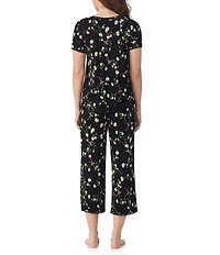 40WINKS Floral Print Short Sleeve Tee & Cropped Pant Jersey Knit Pajama Set