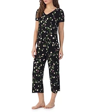 40WINKS Floral Print Short Sleeve Tee & Cropped Pant Jersey Knit Pajama Set