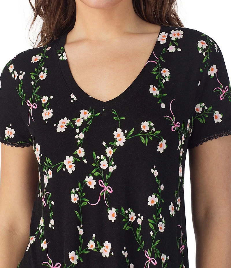 40WINKS Floral Print Short Sleeve Tee & Cropped Pant Jersey Knit Pajama Set