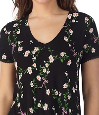 40WINKS Floral Print Short Sleeve Tee & Cropped Pant Jersey Knit Pajama Set