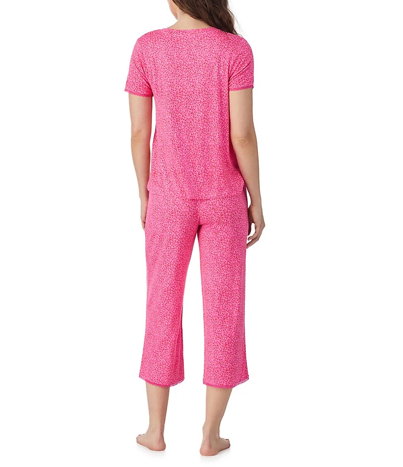 40WINKS Floral Print Short Sleeve Tee & Cropped Pant Jersey Knit Pajama Set