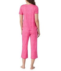 40WINKS Floral Print Short Sleeve Tee & Cropped Pant Jersey Knit Pajama Set