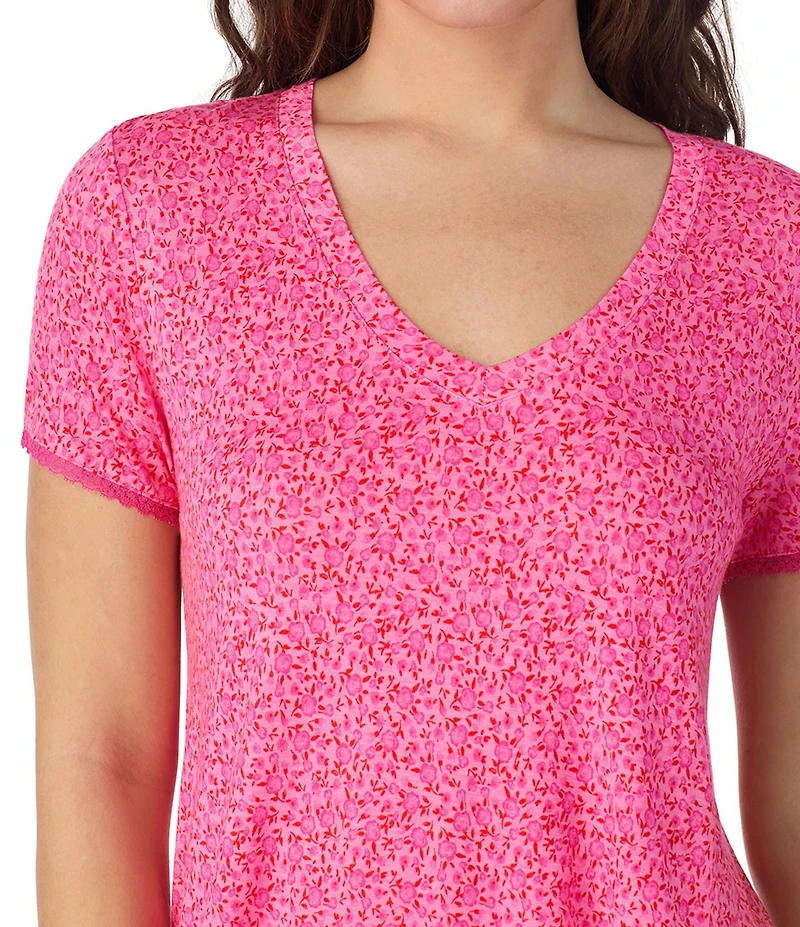 40WINKS Floral Print Short Sleeve Tee & Cropped Pant Jersey Knit Pajama Set