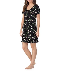 40WINKS Floral Print Short Sleeve V-Neck Jersey Knit Sleepshirt