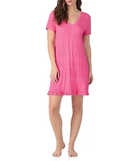 40WINKS Floral Print V-Neck Short Sleeve Jersey Knit Sleepshirt