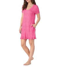 40WINKS Floral Print V-Neck Short Sleeve Jersey Knit Sleepshirt