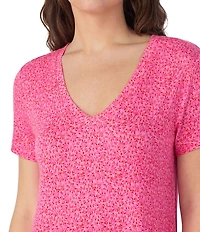 40WINKS Floral Print V-Neck Short Sleeve Jersey Knit Sleepshirt
