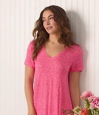 40WINKS Floral Print V-Neck Short Sleeve Jersey Knit Sleepshirt