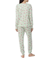 40WINKS Floral Stripe Print Long Sleeve Crew Neck Knit Jogger Pajama Set