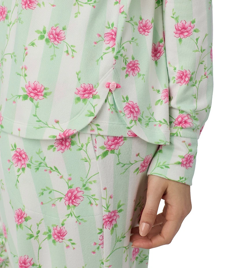 40WINKS Floral Stripe Print Long Sleeve Crew Neck Knit Jogger Pajama Set