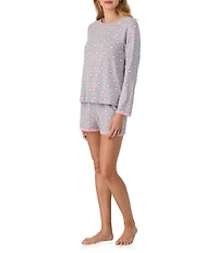 40WINKS Heart Print Long Sleeve Round Neck Shorty Knit Pajama Set