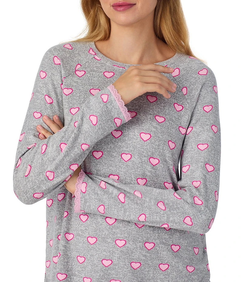 40WINKS Heart Print Long Sleeve Round Neck Shorty Knit Pajama Set
