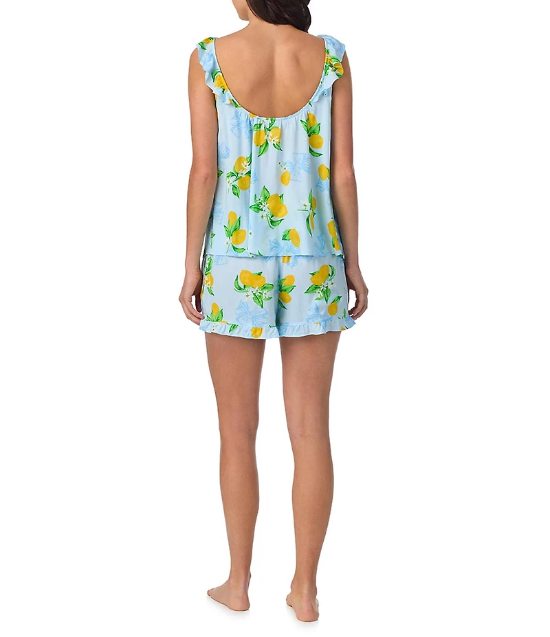 40WINKS Lemon Print Sleeveless Scoop Neck Woven Shorty Pajama Set
