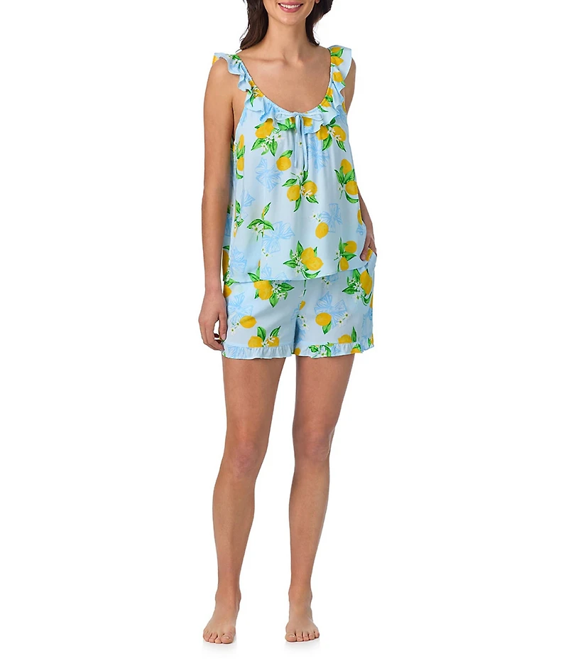 40WINKS Lemon Print Sleeveless Scoop Neck Woven Shorty Pajama Set