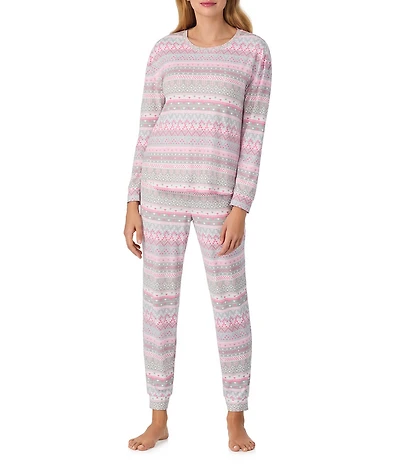 40WINKS Long Sleeve Crew Neck Cozy Jersey Long Fair Isle Pajama Set