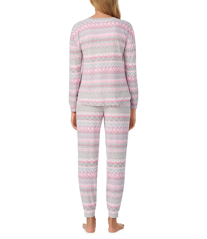 40WINKS Long Sleeve Crew Neck Cozy Jersey Long Fair Isle Pajama Set