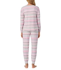 40WINKS Long Sleeve Crew Neck Cozy Jersey Long Fair Isle Pajama Set