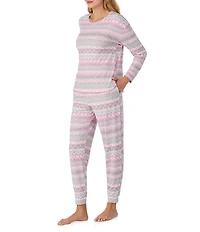 40WINKS Long Sleeve Crew Neck Cozy Jersey Long Fair Isle Pajama Set