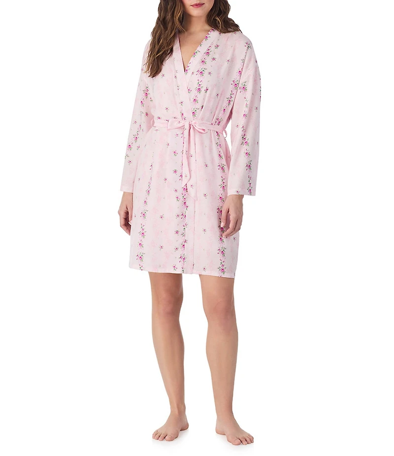 40WINKS Long Sleeve Open-Front Satin Floral Coordinating Short Robe