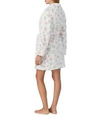 40WINKS Long Sleeve Shawl Collar Frosted Jacquard Chenille Animal Print Short Cozy Robe