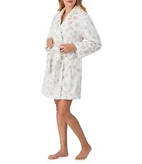 40WINKS Long Sleeve Shawl Collar Frosted Jacquard Chenille Animal Print Short Cozy Robe