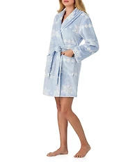 40WINKS Long Sleeve Shawl Collar Frosted Jacquard Chenille Snowflake Print Short Cozy Robe