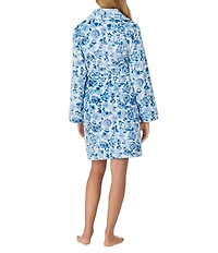 40WINKS Long Sleeve Shawl Collar Short Cozy Plush Floral Print Robe