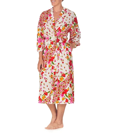 40WINKS Patchwork Floral Print Long Sleeve Woven Maxi Wrap Robe