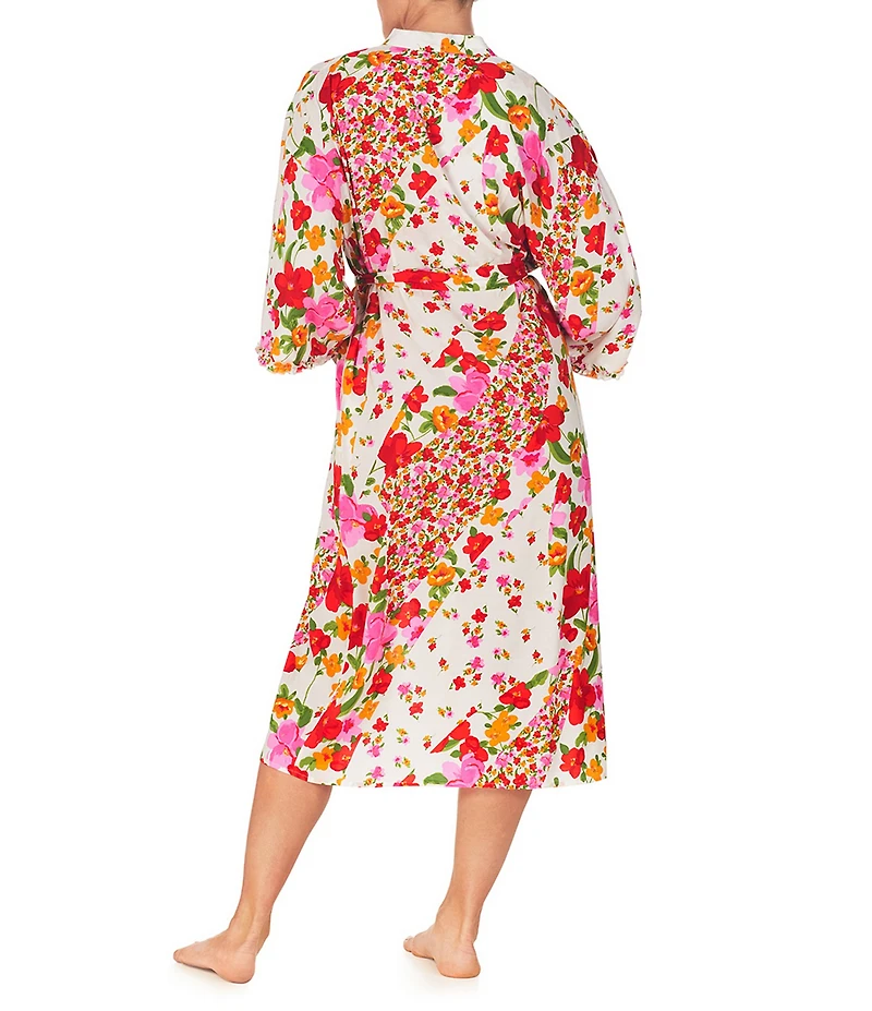 40WINKS Patchwork Floral Print Long Sleeve Woven Maxi Wrap Robe