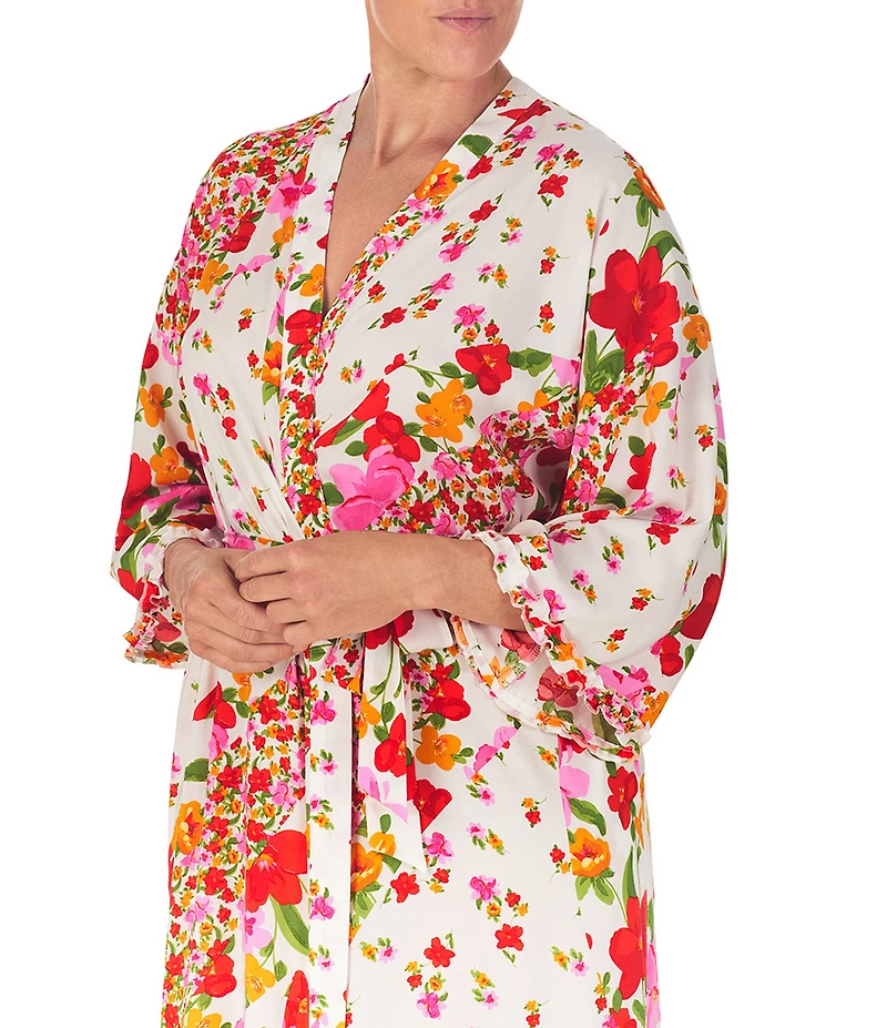 40WINKS Patchwork Floral Print Long Sleeve Woven Maxi Wrap Robe
