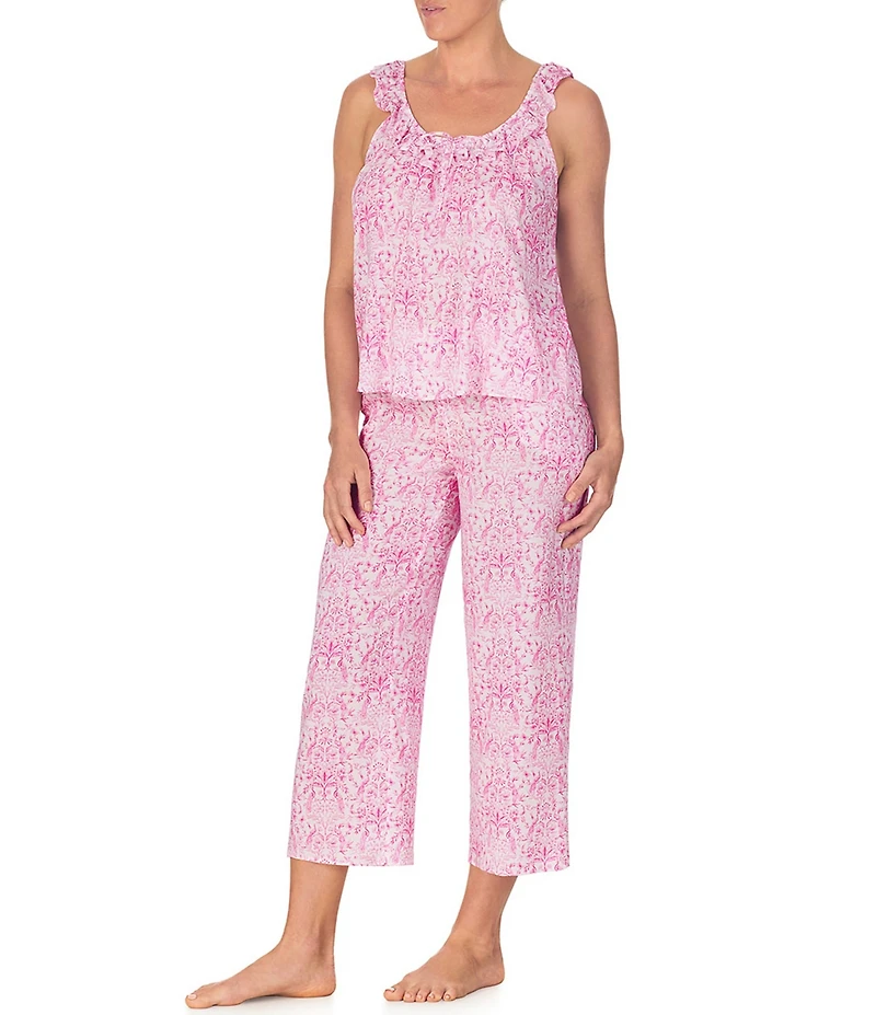 40WINKS Peacock Toile Print Sleeveless Scoop Neck Woven Cropped Pajama Set