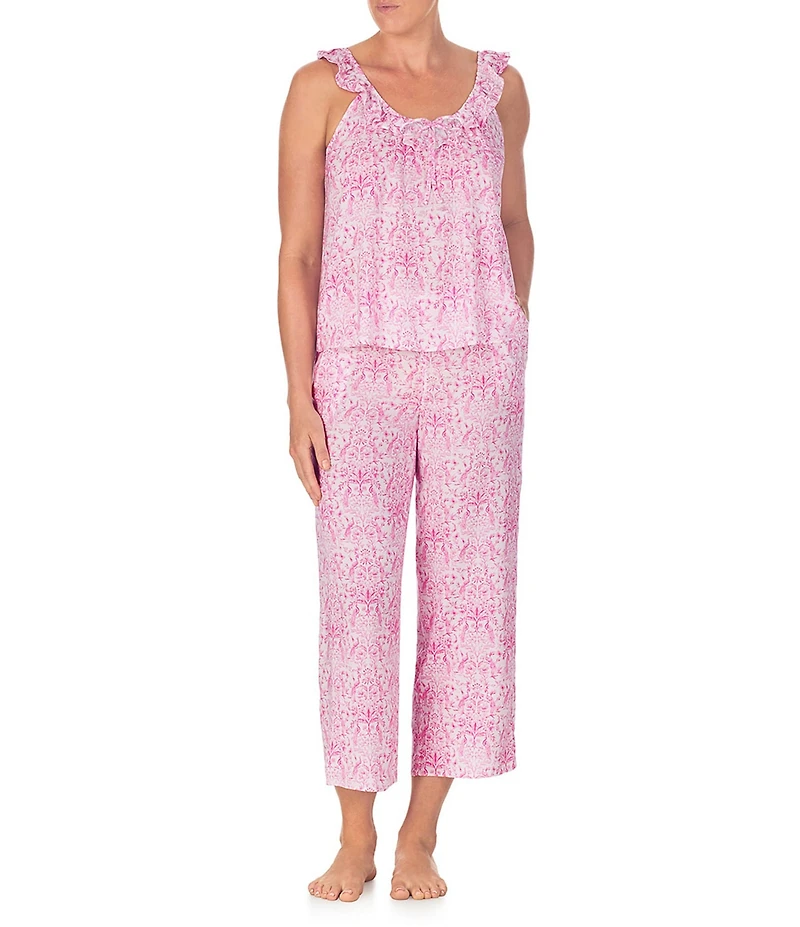 40WINKS Peacock Toile Print Sleeveless Scoop Neck Woven Cropped Pajama Set