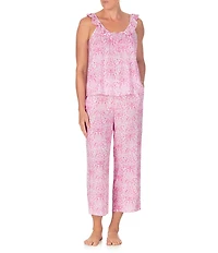 40WINKS Peacock Toile Print Sleeveless Scoop Neck Woven Cropped Pajama Set