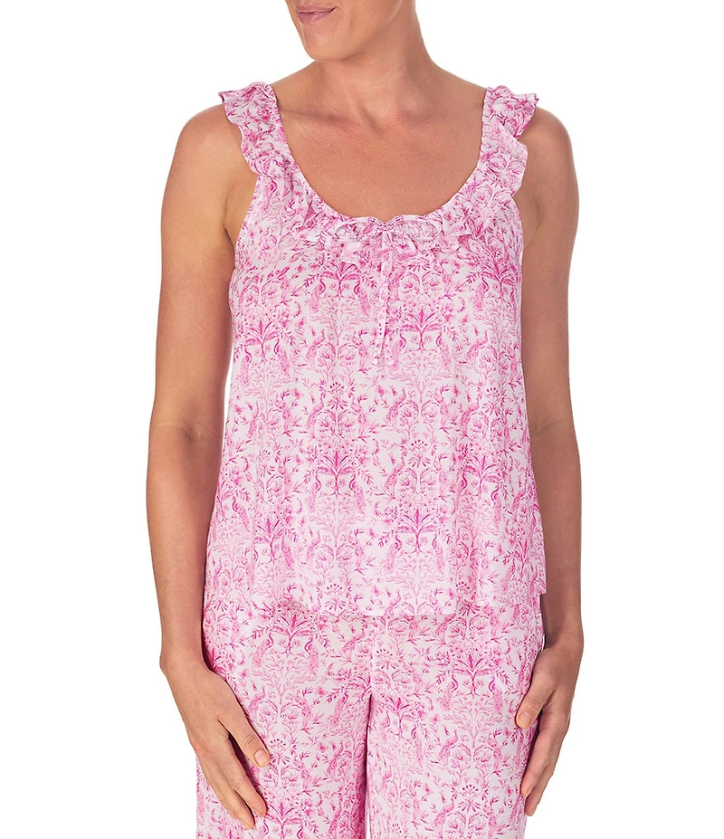 40WINKS Peacock Toile Print Sleeveless Scoop Neck Woven Cropped Pajama Set