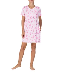 40WINKS Pink Floral Print Short Sleeve Round Neck Jersey Knit Sleepshirt