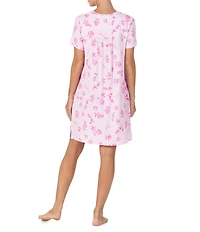 40WINKS Pink Floral Print Short Sleeve Round Neck Jersey Knit Sleepshirt