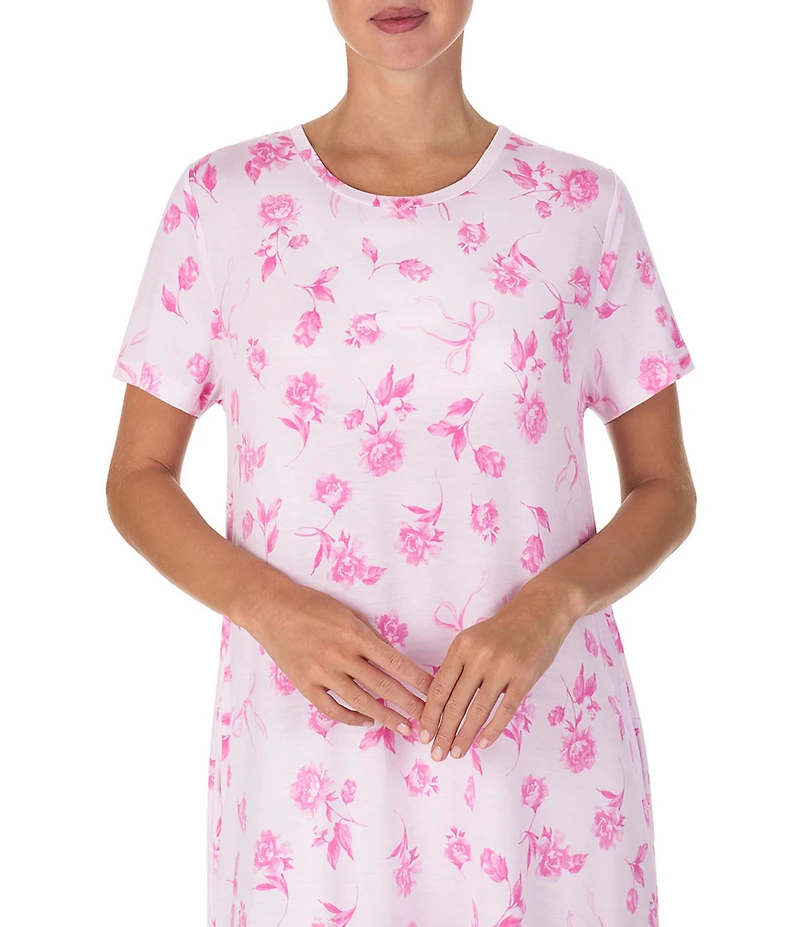 40WINKS Pink Floral Print Short Sleeve Round Neck Jersey Knit Sleepshirt