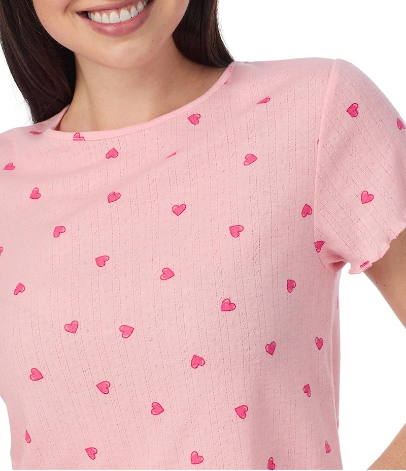 40WINKS Short Sleeve Tee & Long Pant Jersey Knit Pointelle Heart Print Pajama Set
